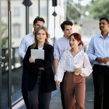 A group of students walking at HHL Campus.